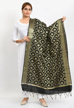 Thumbnail for Mominos Fashion Moeza Women's Banarsi Silk All Over Woven Design Black Dupatta - Distacart