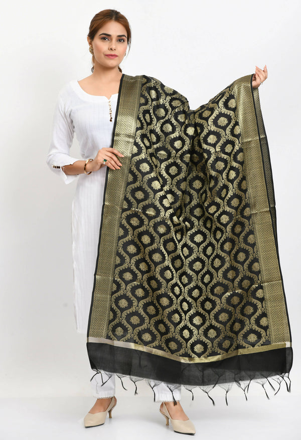 Mominos Fashion Moeza Women's Banarsi Silk All Over Woven Design Black Dupatta - Distacart