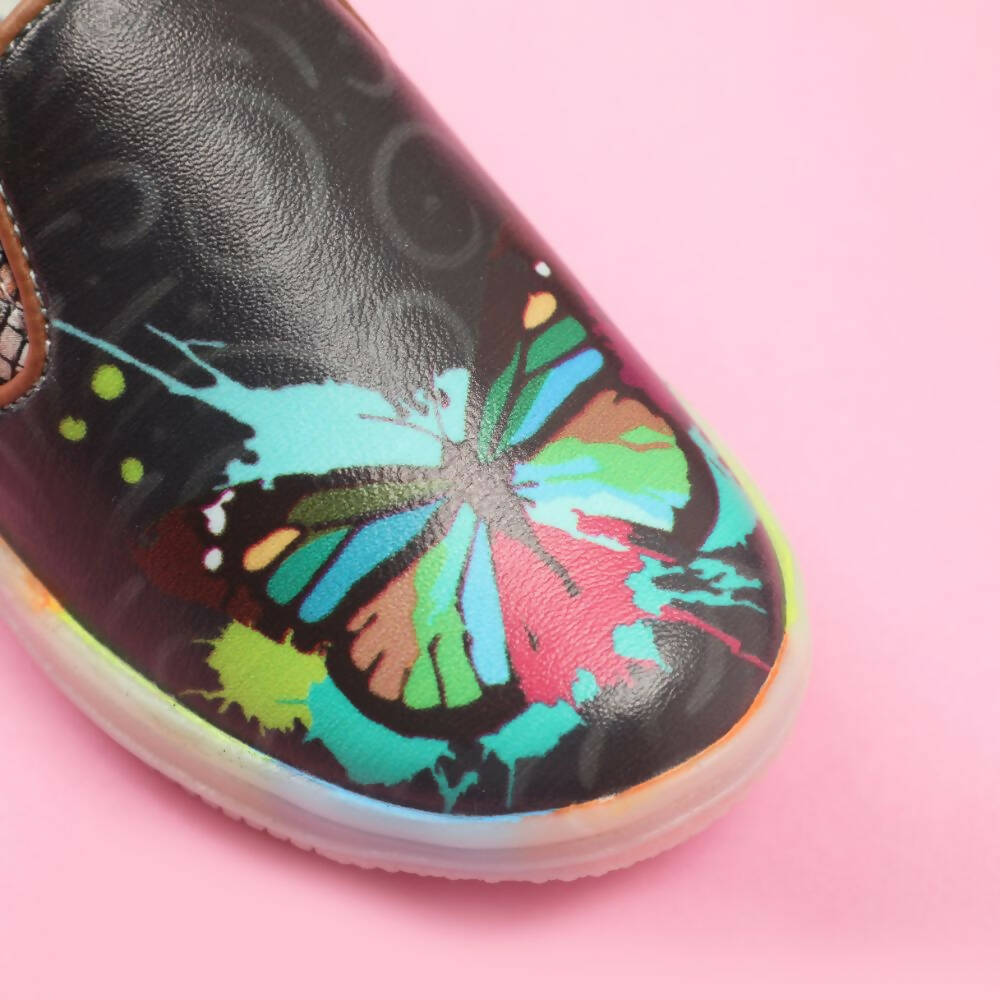 Tiny Bugs Unisex Butterfly Printed Slip Ons Sneakers - Black - Distacart