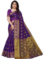 Thumbnail for Vamika Banarasi Jacquard Weaving Violet Saree (Shining Violet)