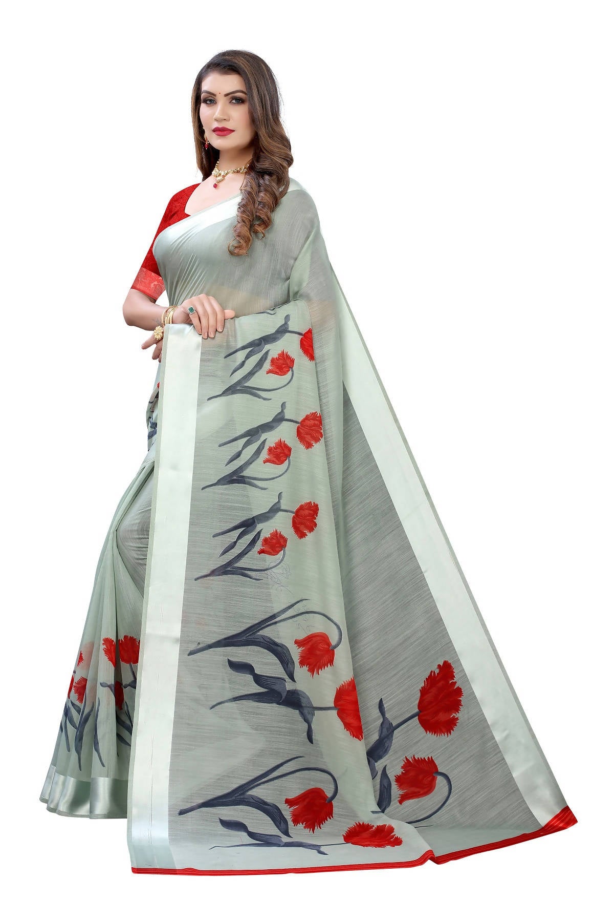 Vamika Sea Green Linen Satin Patta Saree (VANI GREEN) - Distacart