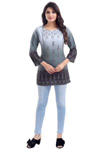 Thumbnail for Snehal Creations Gray Color Faux Crepe Printed Short Kurti Tunic