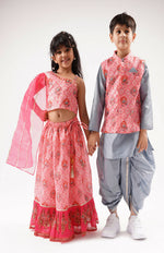 Thumbnail for Lil Drama Raangoli Girls Pink Embroidered Lehanga Choli Set - Distacart