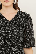 Thumbnail for PAVONINE Micro Dots V-Neck Georgette Fabric Black Dress For Women - Distacart