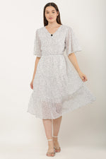 Thumbnail for PAVONINE Micro Dots V-Neck Georgette Fabric White Dress For Women - Distacart