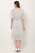 Thumbnail for PAVONINE Micro Dots V-Neck Georgette Fabric White Dress For Women - Distacart