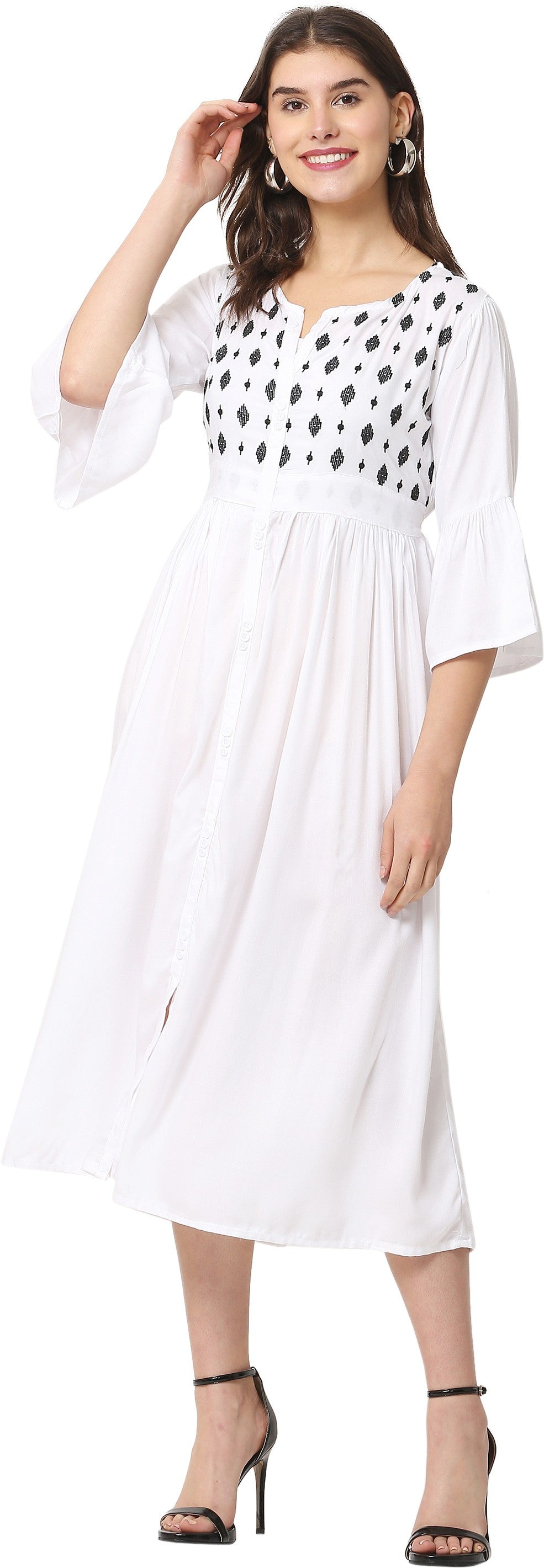PAVONINE White Color Embroidery Work With Button Dress For Women - Distacart