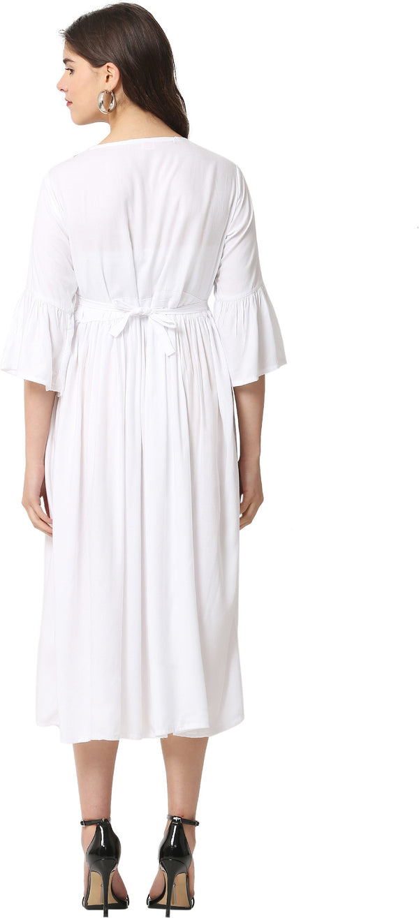 PAVONINE White Color Embroidery Work With Button Dress For Women - Distacart