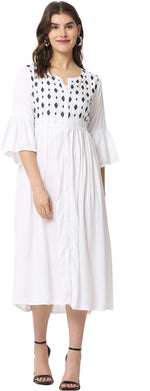 Thumbnail for PAVONINE White Color Embroidery Work With Button Dress For Women - Distacart