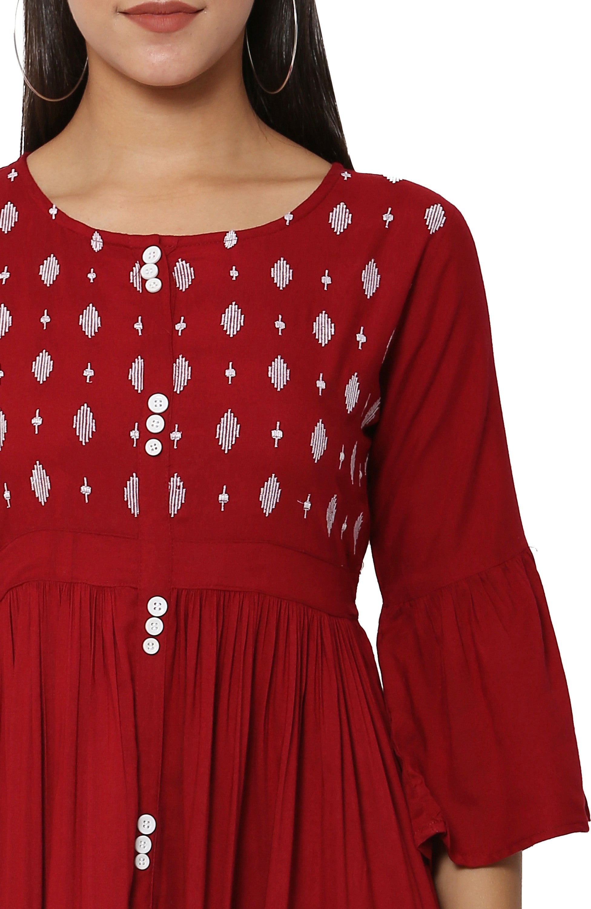 PAVONINE Wine Color Embroidery Work With Button Dress For Women - Distacart