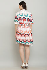 Thumbnail for PAVONINE Zig-Zag Multi-Colors Printed Crepe Fabric White Dress For Women - Distacart