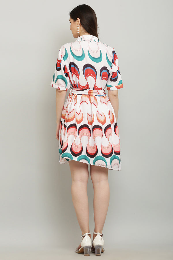 PAVONINE Zig-Zag Multi-Colors Printed Crepe Fabric White Dress For Women - Distacart