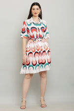 Thumbnail for PAVONINE Zig-Zag Multi-Colors Printed Crepe Fabric White Dress For Women - Distacart