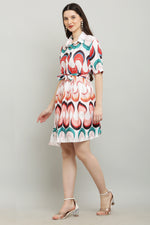 Thumbnail for PAVONINE Zig-Zag Multi-Colors Printed Crepe Fabric White Dress For Women - Distacart