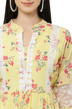 Thumbnail for PAVONINE Yellow Color Flower Printed Lace Bottom Dress For Girls & Women - Distacart