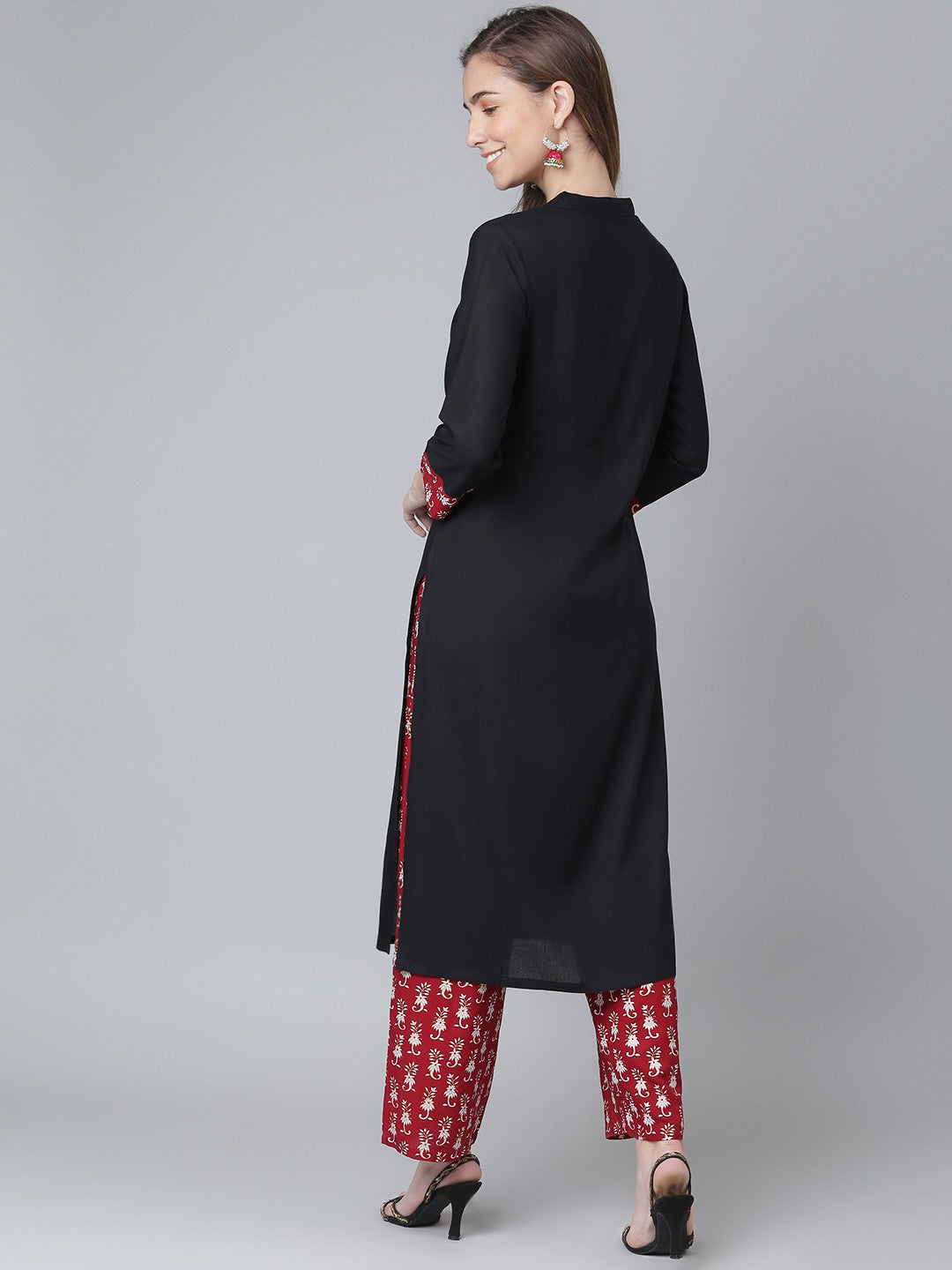 Khushal K Black Color Rayon Printed Kurta And Palazzo Set