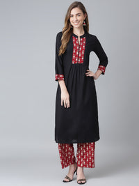 Thumbnail for Khushal K Black Color Rayon Printed Kurta And Palazzo Set