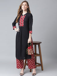 Thumbnail for Khushal K Black Color Rayon Printed Kurta And Palazzo Set