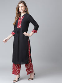 Thumbnail for Khushal K Black Color Rayon Printed Kurta And Palazzo Set