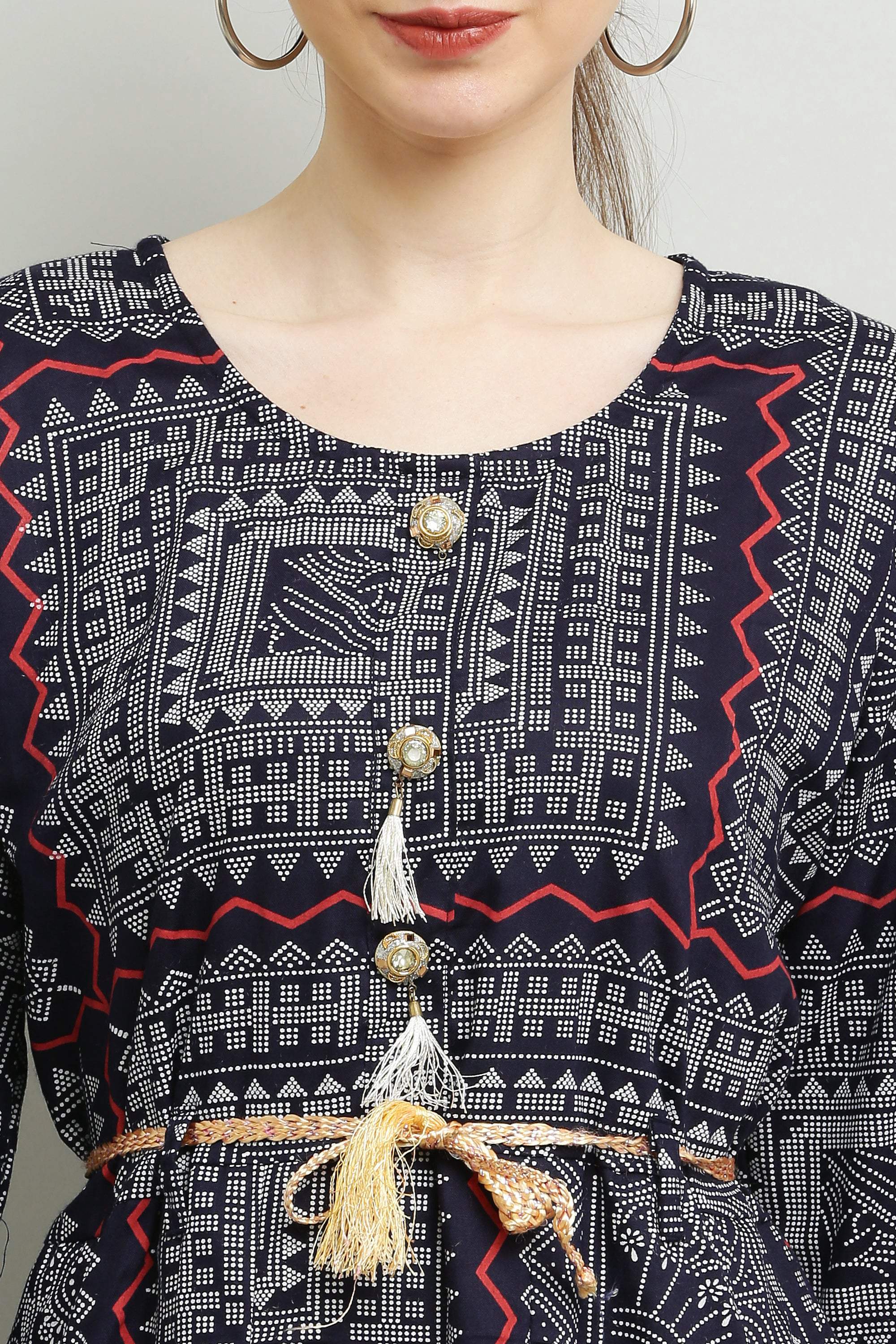 PAVONINE Navy Blue Color White Printed Kurta For Women - Distacart