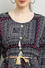 Thumbnail for PAVONINE Navy Blue Color White Printed Kurta For Women - Distacart