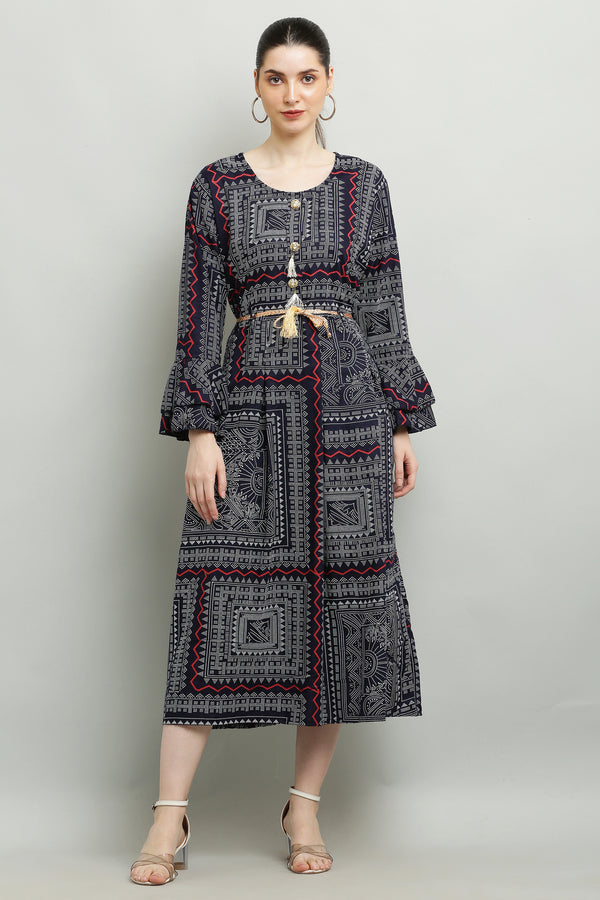 PAVONINE Navy Blue Color White Printed Kurta For Women - Distacart