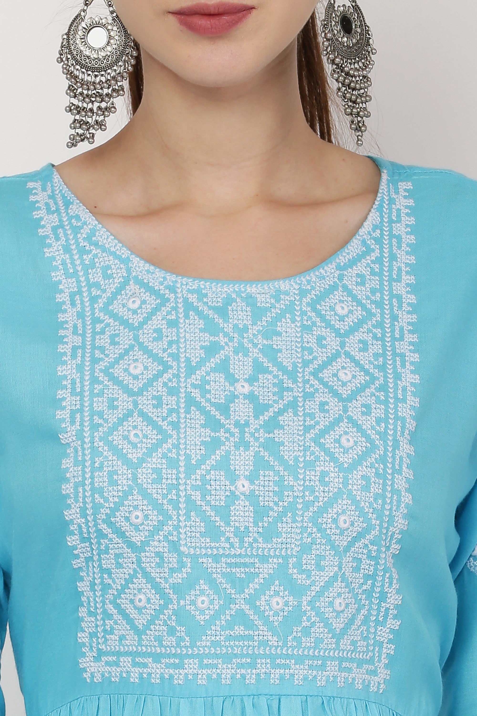 PAVONINE Firozi Color Burfi Design Embroidery Dress For Women - Distacart