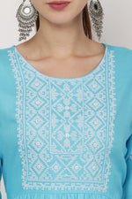 Thumbnail for PAVONINE Firozi Color Burfi Design Embroidery Dress For Women - Distacart