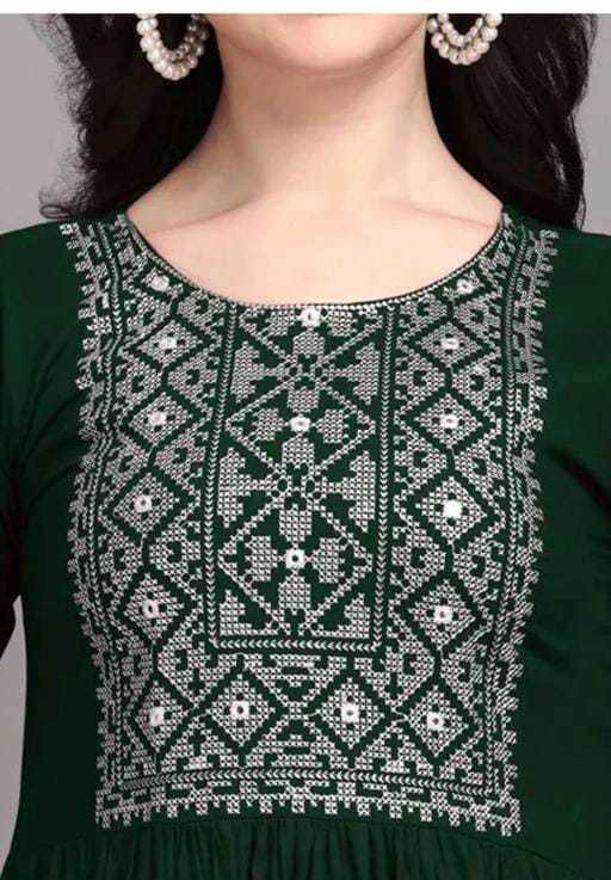PAVONINE Bottle Green Color Burfi Design Embroidery Dress For Women - Distacart