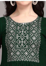 Thumbnail for PAVONINE Bottle Green Color Burfi Design Embroidery Dress For Women - Distacart