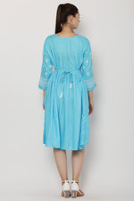 Thumbnail for PAVONINE Firozi Color Burfi Design Embroidery Dress For Women - Distacart