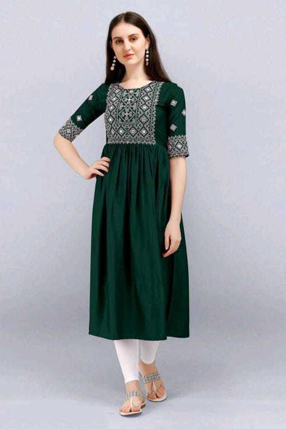 PAVONINE Bottle Green Color Burfi Design Embroidery Dress For Women - Distacart