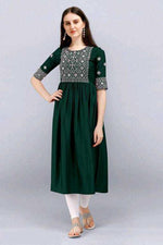 Thumbnail for PAVONINE Bottle Green Color Burfi Design Embroidery Dress For Women - Distacart
