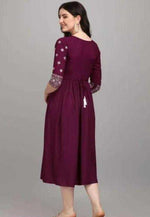 Thumbnail for PAVONINE Wine Color Burfi-Design Embroidery Dress For Women - Distacart
