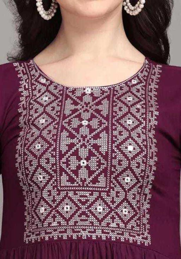 PAVONINE Wine Color Burfi-Design Embroidery Dress For Women - Distacart
