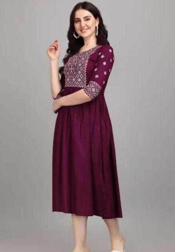 PAVONINE Wine Color Burfi-Design Embroidery Dress For Women - Distacart
