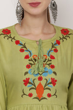 Thumbnail for PAVONINE Pista Color Flower Embroidery Dress For Women - Distacart