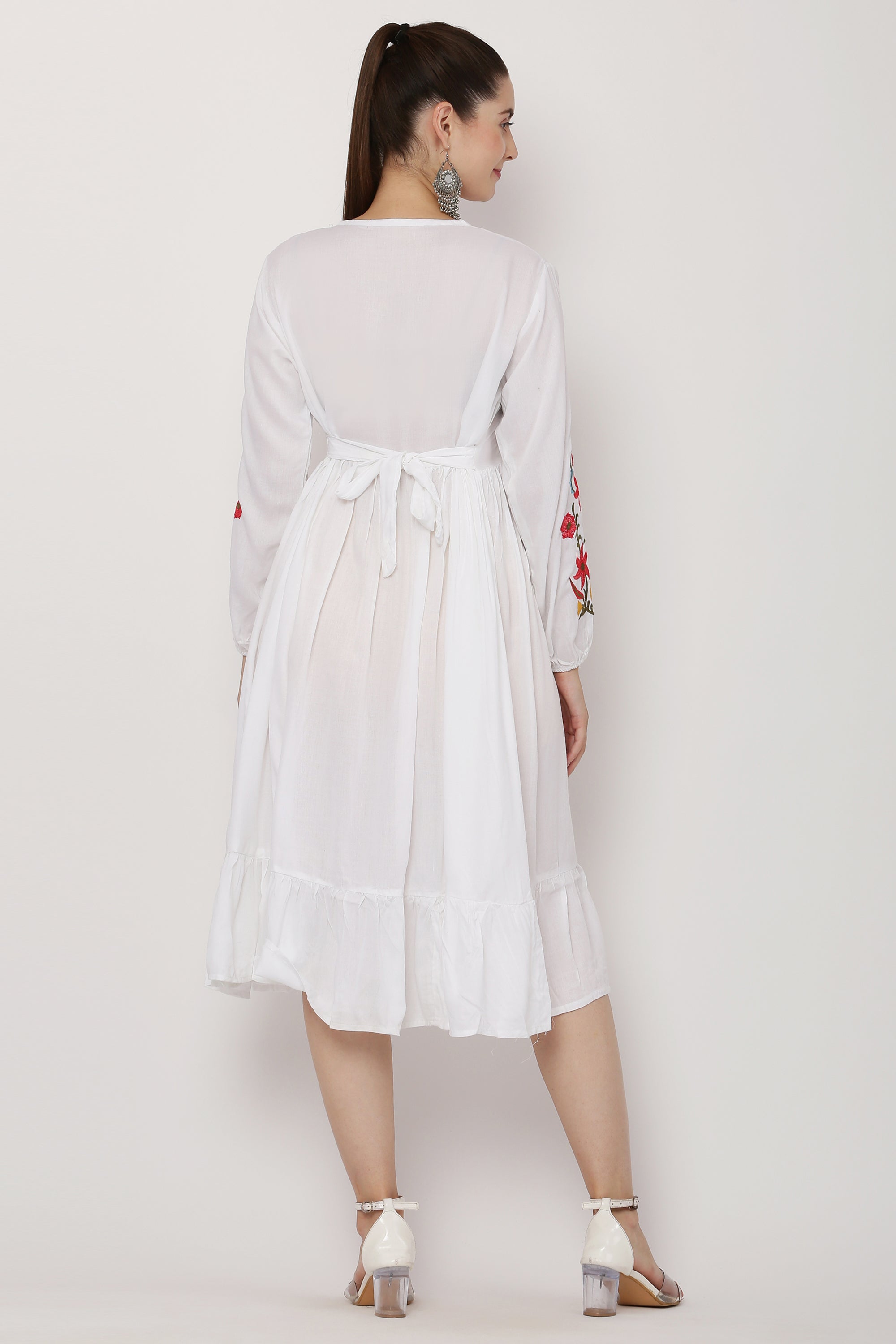 PAVONINE White Color Flower Embroidery Dress For Women - Distacart