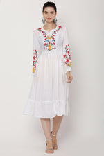 Thumbnail for PAVONINE White Color Flower Embroidery Dress For Women - Distacart