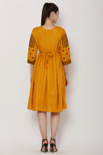 Thumbnail for PAVONINE Mustard Color Polka Dots Embroidery Dress For Women - Distacart