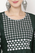 Thumbnail for PAVONINE Bottle Green Color Polka Dots Embroidery Dress For Women - Distacart