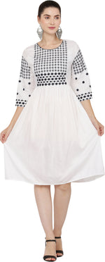 Thumbnail for PAVONINE White Color Polka Dots Embroidery Dress For Women - Distacart