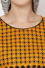 Thumbnail for PAVONINE Mustard Color Polka Dots Embroidery Dress For Women - Distacart