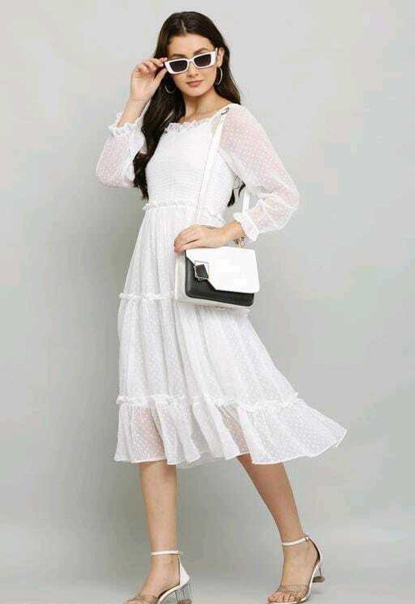 PAVONINE Buta-Design With Square-Neck White Dress For Girls & Women - Distacart