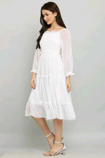 Thumbnail for PAVONINE Buta-Design With Square-Neck White Dress For Girls & Women - Distacart