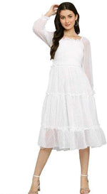 Thumbnail for PAVONINE Buta-Design With Square-Neck White Dress For Girls & Women - Distacart