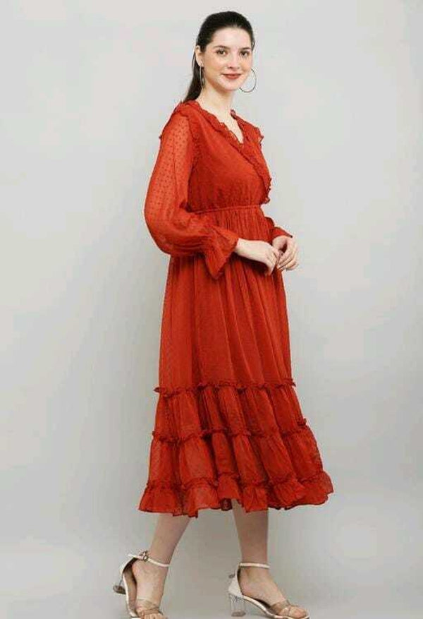 PAVONINE Buta-Design With V-Neck Red Dress For Girls & Women - Distacart