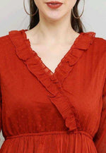 Thumbnail for PAVONINE Buta-Design With V-Neck Red Dress For Girls & Women - Distacart