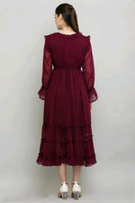 Thumbnail for PAVONINE Buta-Design With V-Neck Wine Dress For Girls & Women - Distacart