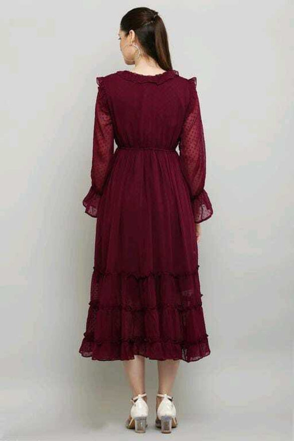 PAVONINE Buta-Design With V-Neck Wine Dress For Girls & Women - Distacart